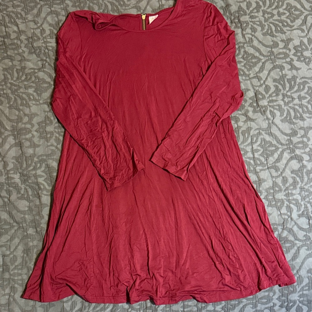 Burgundy A-Line Long Sleeve Knit Dress